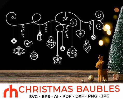 Bauble Window Art, Christmas Decorations On Windows, Christmas Window Baubles, Ornament Window Painting, Winter Decor Window, Cricut Window Cling Ideas Christmas, Window Christmas Art Ideas, Christmas Bauble Illustration, Christmas Window Template Free Printable