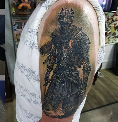 Soul Of Cinder Tattoo, Cinder Tattoo, Soul Of Cinder, Souls Tattoo, Dark Souls Tattoo, New Zealand Tattoo, Nerdy Tattoos, Gamer Tattoos, Soul Tattoo