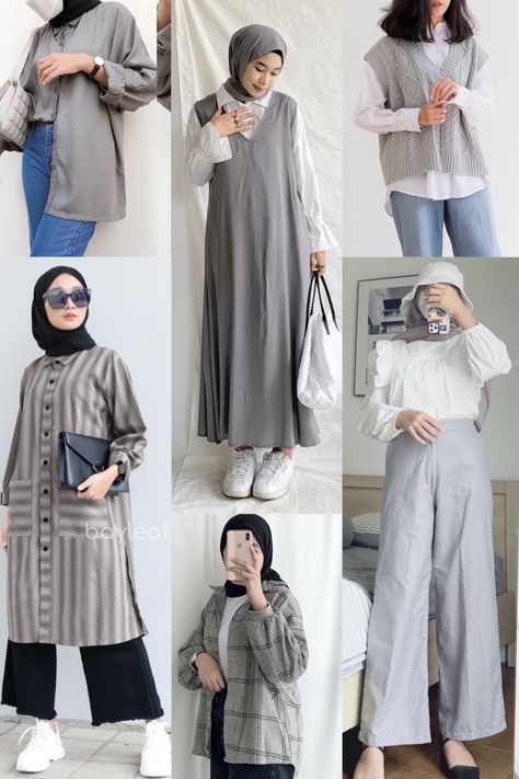 Jumpsuit Outfit Casual Hijab, Gray Jumpsuit Outfit, Large Size Outfits, Hijabi Style Outfits, Muslim Outfit Ideas, Jumpsuit Outfit Casual, Wallpaper Islami, Muslim Outfit, Casual Mom Style