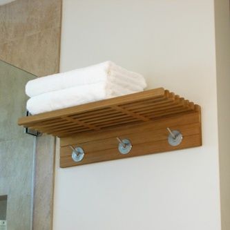 Bathroom Towel Shelf, Modern Towel Rack, Accent Shelf, Teak Bathroom, Modern Towels, Towel Shelf, Teak Outdoor Furniture, Teak Wall, Wood Accent