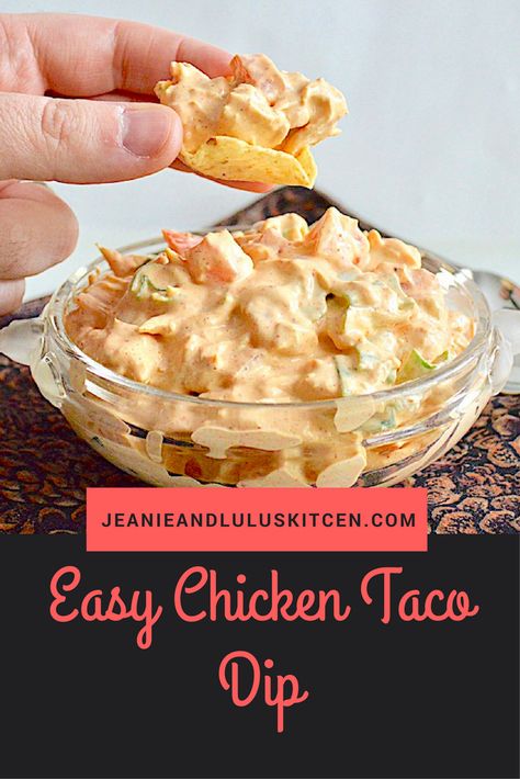 Easy Chicken Taco Dip Taco Chicken Dip, Chicken Taco Dip Recipe, Cheesy Chicken Taco Dip, Creamy Chicken Taco Dip 12 Tomatoes, Healthy Taco Dip With Greek Yogurt, Easy Queso Chicken Tacos, Chicken Taco Dip, Taco Dip With Cream Cheese Refried Beans, Cold Taco Dip