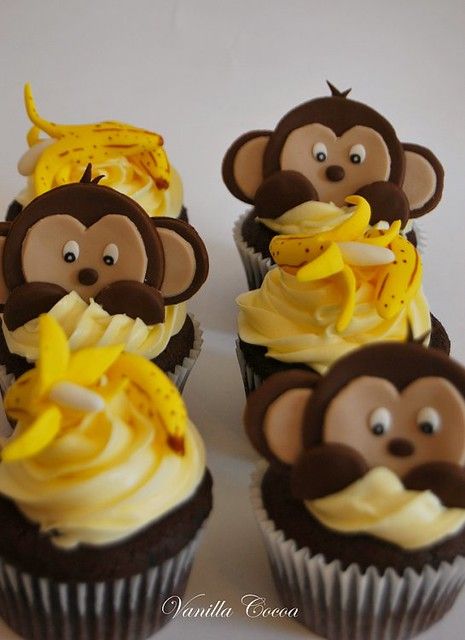 Monkey and Banana cupcakes | these little cupcake toppers ar… | Flickr Zoo Cupcakes, Monkey Birthday Cakes, Baby Shower Monkey Theme, Monkey Cakes, Monkey Cupcakes, Monkey Birthday Party, Monkey Birthday Parties, Mocha Cupcakes, Jungle Thema