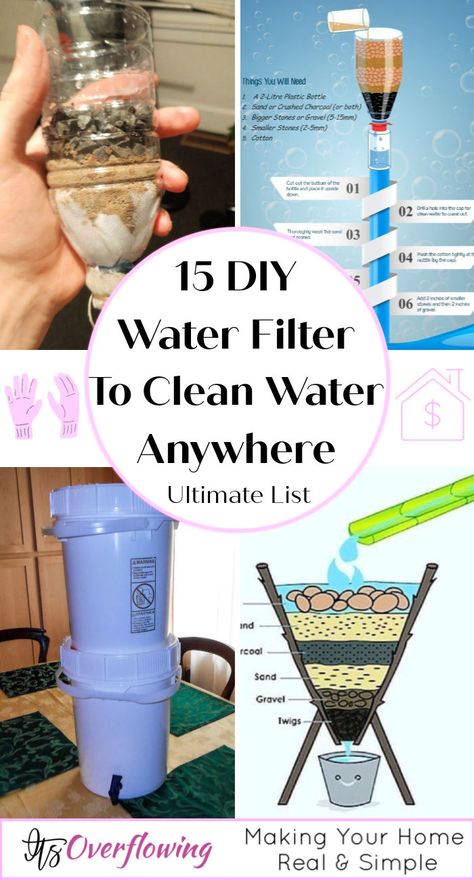 15 Homemade DIY Water Filter To Clean Water Anywhere Water Filtration Diy, Water Filter Diy, Survival Skills Emergency Preparedness, Water Survival, Emergency Prepardness, Doomsday Prepping, Survival Skills Life Hacks, Emergency Preparedness Kit, Emergency Preparation