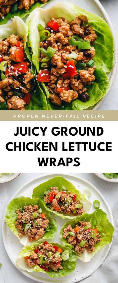 Image for Juicy Ground Chicken Lettuce Wraps Low Carb Recipes With Ground Chicken, Ground Chicken Meals Healthy, Ground Chicken Lettuce Wraps Healthy, Ground Chicken Dinner Recipes, Ground Chicken Recipes For Dinner, Ground Chicken Lettuce Wraps, Ground Chicken Recipes Healthy, Chicken Wraps Healthy, Gf Dinners