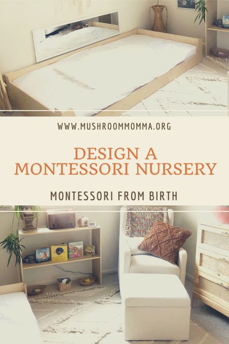 Montessori From Birth, Montessori Crib Newborn, Montessori Bedroom Infant, Montessori Bedroom Baby Infant Room, Simple Montessori Bedroom, Montesorri Nursery Room, Montisorri Baby Bedroom, Infant Montessori Room, Nursery Ideas Montessori