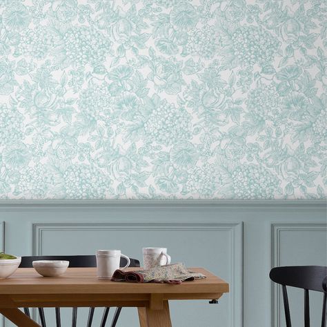 Graham & Brown Floral Double Roll | Wayfair Duck Egg Blue Colour Palette, Duck Egg Blue Wallpaper, Duck Egg Blue Colour, Blue Floral Wallpaper, Style Anglais, Teal Wallpaper, Chinoiserie Style, Graham & Brown, Blue Colour Palette