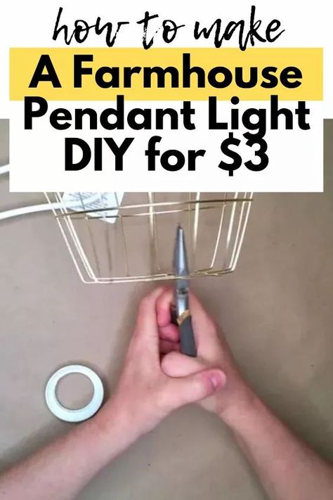 Check out this dollar tree metal basket turned farmhouse pendant light DIY idea. How to make a farmhouse light fixture for cheap. Decorate your living room or kitchen with this DIY farmhouse pendant light on a budget. Diy Hanging Light, Fluorescent Light Fixture, Diy Wood Wall, Farmhouse Light, Diy Pendant Light, Diy Light Fixtures, Rustic Light Fixtures, Farmhouse Light Fixtures, Diy Shades