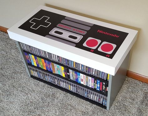 Diy Nerd Decor, Led Headphones, Video Game Storage, Diy Video Game, Nerd Decor, Gamer Design, Media Room Design, House Games, Game Storage