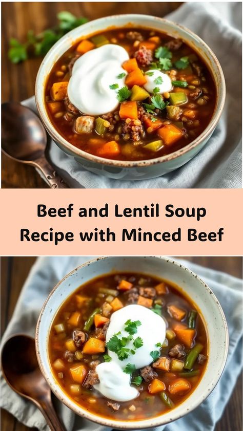 This hearty Beef and Lentil Soup combines ground beef, lentils, and fresh veggies in a flavorful broth, creating a comforting meal you’ll love! Lentil Ground Beef Recipes, Beef Broth Recipes Dinners, Recipes With Beef Broth, Beef And Lentil Soup, Meal Categories, Beef Lentil Soup, Beef And Lentil, Winter Casseroles, Veggie Lentil Soup