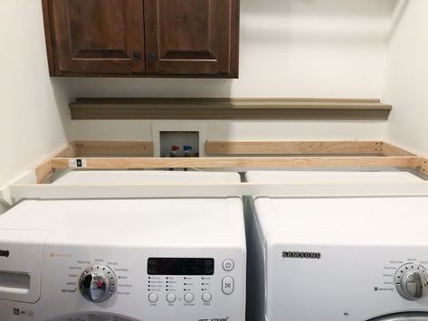 Counter Over Washer And Dryer, Countertop Over Washer And Dryer, Butcher Block Laundry Room, Countertop Washer, Laundry Countertop, Laundry Room Counter, Washer And Dryer Pedestal, Laundry Room Countertop, Laundry Room Update