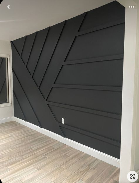 White Wall Black Door, Black Accent Wall Dining Room Modern, Black Textured Accent Wall, Black Wall Basement Ideas, Black Wall Design Room Ideas, Neutral And Black Hallway, Black Bedroom Accent Wall Ideas, Matte Black Accent Wall Bedroom, Beige Accent Wall Bedroom