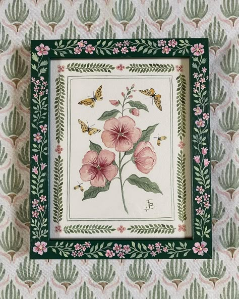 Hand Painted Border Designs, Wooden Painting Ideas Wall Art, Wall Painting Ideas Flowers, Simple Modern Art Paintings, Border Painting Design, Painted Archway, Art Border Design, Flower Border Design, Floral Painted Furniture