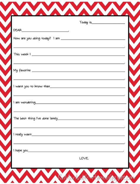 FREE Printable Kids Form Letter from ReMarkable-Home.blogspot.com  form letter with prompts to help kids write letters to loved ones Letter Writing For Kids, Letter Template For Kids, Form Letter, Donation Letter, Letter Writing Template, 2nd Grade Writing, Handwritten Letter, Write Letters, Pen Pal Letters