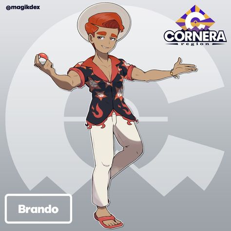 Brandon on Instagram: “Meet the Gym Leader of Ressure Oasis, Brando! He is a Fire-type specialist, he owns a spa that also acts as his gym! Artwork by…” Fire Type Gym Leader, Pokemon Oc Trainer, Gym Artwork, Pokemon Gym Leaders, Pokemon Clothes, Pokemon Regions, Gym Leaders, Pokemon Characters, Human Art