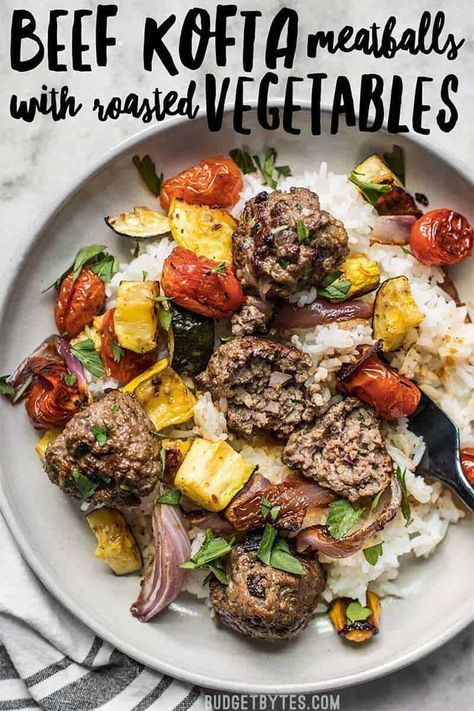 Beef Kofta Meatballs Kofta Meatballs, Beef Kofta, Budget Bytes, Easy One Pot Meals, Minced Meat, Budget Friendly Recipes, Roasted Veggies, Ground Beef Recipes, Roasted Vegetables