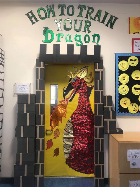 Fairy Tale Door Decorations Classroom, Door Classroom Decoration, Dragon Classroom, Doors Decoration, Door Classroom, Kingdom Vbs, Dragon Door, Classroom Doors, Class Decor