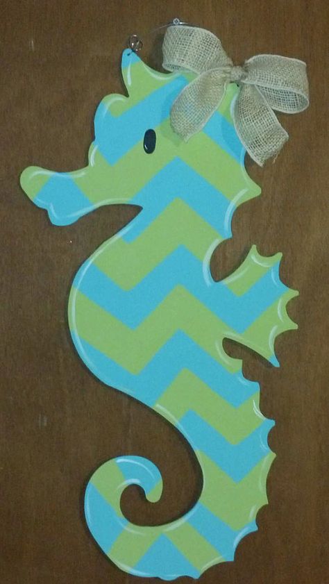 Summer fun Seahorse door hanger by JAGARToriginals on Etsy, $35.00 Seashell Painting Ideas, Healthy Chicken Shawarma, Wooden Seahorse, Quinoa Bowls, Burlap Door Hangers, Burlap Door, Summer Door Hanger, Seashell Painting, Wooden Hanger