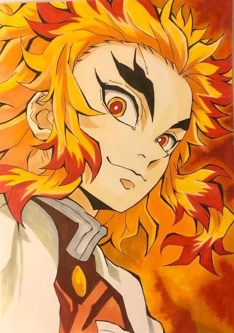 Rengoku Reference, Rengoku Painting, Rengoku Drawing, Rengoku Kyojuro, Karuizawa, Best Anime Drawings, Anime Drawing Books, Pop Disney, Anime Canvas Art