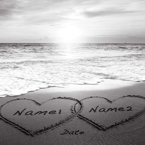 Amazon.com: Heart and Heart at Beautiful Sunrise Black and White Unique Personalized Photo or Canvas Prints with Couple's Names and Special Date on Beach,Perfect Present Love Gift for Anniversary,Wedding : Handmade Products Date On Beach, Beach Love Couple, Beach Heart, Beach Canvas Art, Couple Pic, Gift For Anniversary, Couples Anniversary, Ocean Decor, Wedding Prints