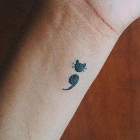 semicolon cat tattoo - Animal Semi Colon Tattoos, Sun And Moon Semicolon, Cat Tattoo In Memory, Cat Tattoo Placement Ideas, Cat Semi Colon Tattoos, To Do List Tattoo, Cat Tatoos Idea, Semicolon Cat Tattoo, Cat Semicolon Tattoo