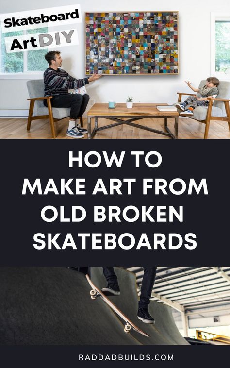 I'm going to show you how to build modern art from broken skateboards! Check out the step-by-step DIY tutorial video in this post, to learn how to make skateboard deck art! What are some creative uses for old skateboards? Click this pin to find out! How To Make Furniture, Skateboard Deck Art, Deck Art, Make Furniture, Tutorial Video, Modern Artwork, Make Art, Modern House Design, How To Build