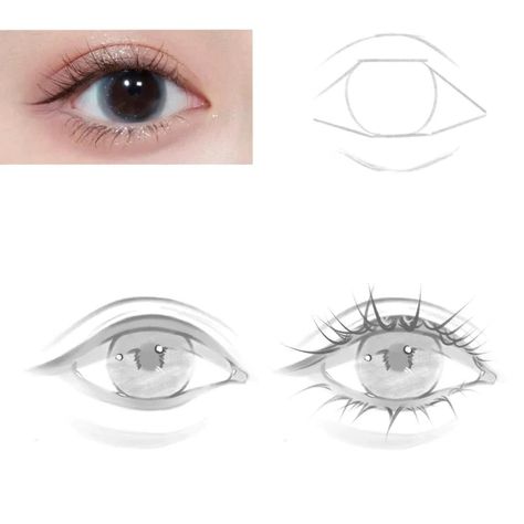 how to draw eyes drawing references – Bujo Art Semi Realistic Portrait Sketch, Korean Eyes Draw, How To Draw Human Eyes, Eye Semi Realistic, Eyes Angles Drawing, Semi Realism Eyes Tutorial, How To Draw Semi Realism, Semi Realistic Eyes, Eye Sketches