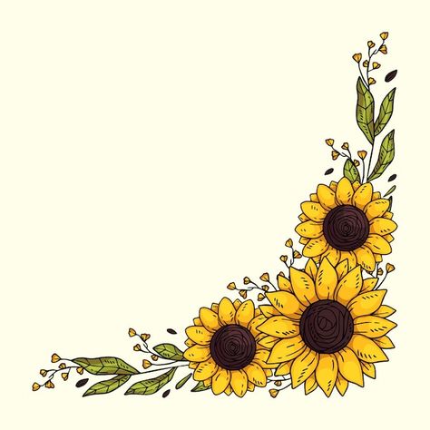 Sunflower Corner Border, Sunflower Border Design Drawing, Sunflower Border Frames, Aesthetic Background Drawing, Decoration Drawing Ideas, How To Draw A Sunflower, Sunflower Design Drawing, Best Border Design, Easy Flower Designs