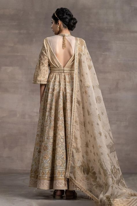 Buy Tarun Tahiliani Beige Jersey Floral Embroidered Anarkali Set Online | Aza Fashions Tarun Tahiliani Anarkali, Anarkali Designs, Nikkah Dress, Embroidered Anarkali, Tarun Tahiliani, Anarkali Dress, Churidar, Designer Wear, Set For Women