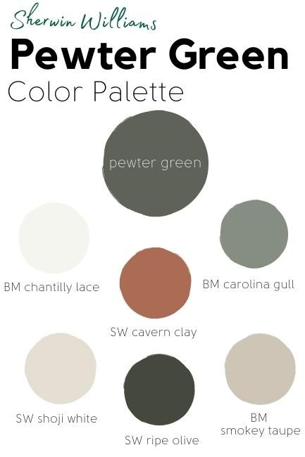 Pewter Green Paint, Sherwin Williams Pewter Green, Pewter Green, Shoji White, Green Kitchen Cabinets, Green Paint Colors, Benjamin Moore Colors, Sherwin Williams Paint Colors, Green Colour Palette