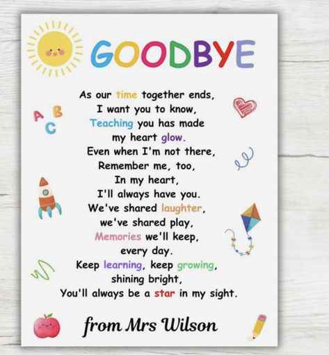 Cards For Students From Teacher, Kindergarten Quotes, Poems For Students, Esl Kindergarten, Letter To Students, Lkg Worksheets, Teacher Poems, Teacher Appreciation Quotes, Kids Quotes