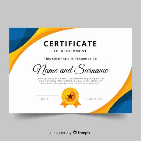 Certificate template in flat style | Premium Vector #Freepik #vector #elegant-certificate #graduation-certificate #certificate-achievement #certificate-appreciation Certificate Design Inspiration, Medical Certificate, Certificate Of Recognition Template, Diploma Graduation, Certificate Award, Certificate Of Completion Template, Certificate Of Achievement Template, Free Certificate Templates, Award Template