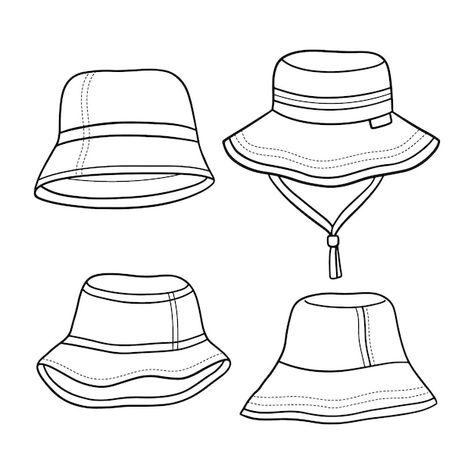 Free vector hand drawn bucket  hat illus... | Free Vector #Freepik #freevector #outline #lineart #drawing #bucket-hat Bucket Hat Drawing Reference, Bucket Hat Reference, Bucket Hat Sketch, Bucket Hat Tattoo, How To Draw A Hat, Bucket Hat Illustration, Bucket Hat Drawing, Puzzle Drawing, Illustration Outline