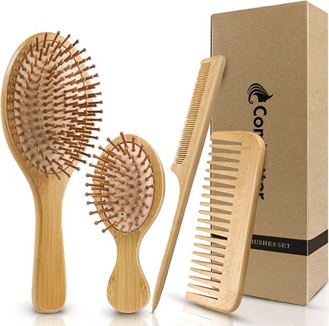 Bamboo Hairbrush, Bamboo Comb, Massage For Women, Bamboo Hair Brush, Scalp Brushing, Hair Care Tools, Comb Set, Hair Supplies, Mid Length Dress