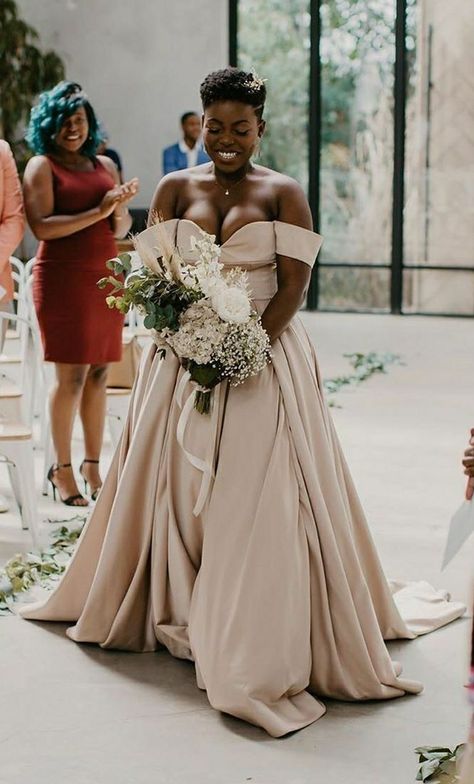 Tan Wedding Dress, Black People Weddings, Renewal Dress, Vow Renewal Dress, Natural Wedding Hairstyles, Tan Wedding, Blush Wedding Dress, African American Weddings, Wedding Couple Photos