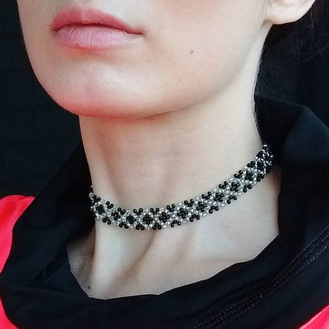 Check out this item in my Etsy shop https://www.etsy.com/listing/517679184/silver-and-black-goth-choker-halloween Lolita Outfit, Vampire Witch, Etsy Jewellery, Goth Choker, Dark Jewelry, Animal Bracelet, Gothic Chokers, Right Angle Weave, Halloween Necklace