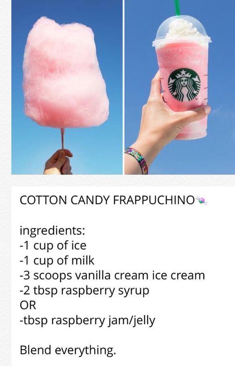 Cotton Candy Starbucks Drink Recipe, Cotton Candy Frappe Starbucks, Starbucks Recipes Cotton Candy, Cotton Candy Refresher Starbucks Recipe, Cotton Candy Blizzard Recipe, Cotton Candy In Blender Recipe, Starbucks Cotton Candy Refresher, Cotton Candy Diy How To Make, Diy Starbucks Frappuccino Recipe