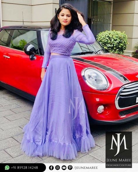 Simple Party Wear Skirt And Top, Full Skirt And Top Indian Style Wedding, Half Skirt And Top Designs, Lavender Skirt And Top, Chiffon Crop Top And Skirt, Lehanga Designs Simple, Skirt Top Designs For Women, Crop Top And Skirt Indian Party Wear, Long Skirt And Top Indian Wedding