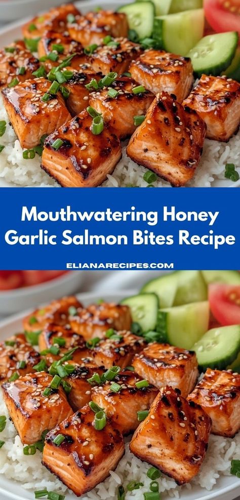 Honey Garlic Salmon Bites, Garlic Salmon Bites, Honey Salmon Recipes, Salmon Honey, Salmon Bites Recipe, Salmon Meal Prep, Quick Salmon, Salmon Bites, Salmon Soy Sauce