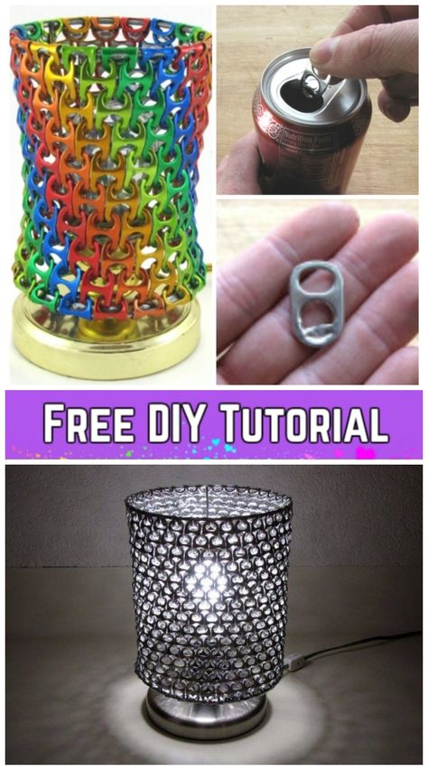 DIY Cool Soda Can Pop Top Lamp Shade Tutorial - Video Can Pop Top Ideas, Soda Can Top Crafts, Soda Top Crafts, Crafts With Soda Tops, Pop Top Crafts Diy, Monster Can Tab Crafts, Pop Can Tab Crafts, Soda Can Tab Crafts, Soda Can Diy