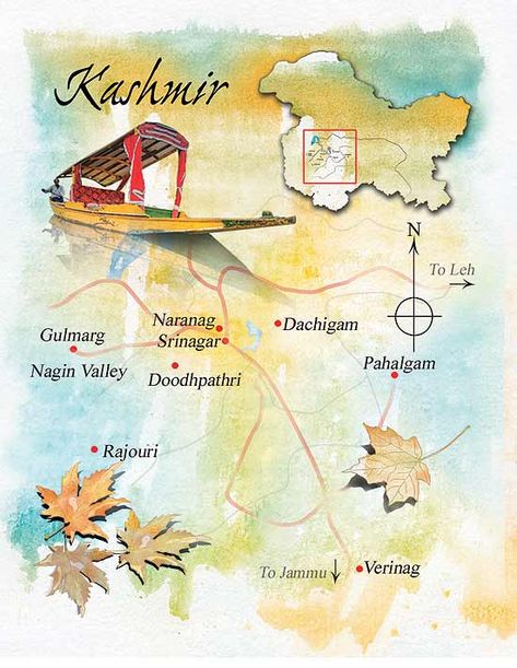 Kashmir map Kashmir Travel Journal, Kashmir Map, Chandigarh Airport, Creative School Project Ideas, Leh Ladakh, Map Tattoos, Diy Travel Journal, Kashmir India, Meaningful Names