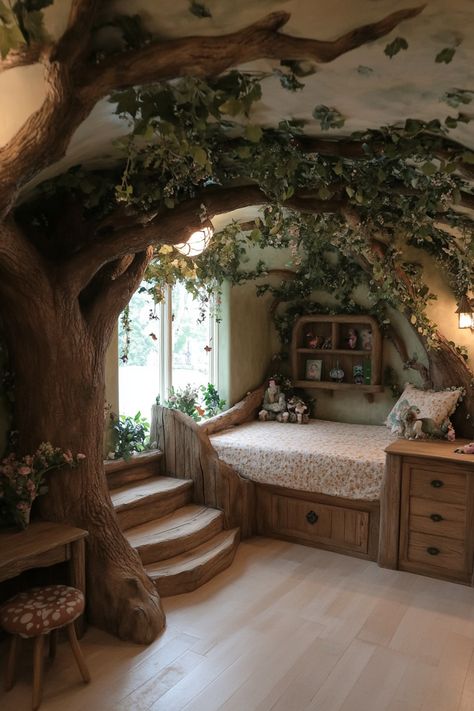 Rainbow Forest Room, Woodland Themed Room, Forest Theme Playroom, Forest Kids Bedroom, Forest Playroom, Waldorf Bedroom, Forest Theme Room, Enchanted Forest Room, Forest Bedroom Ideas