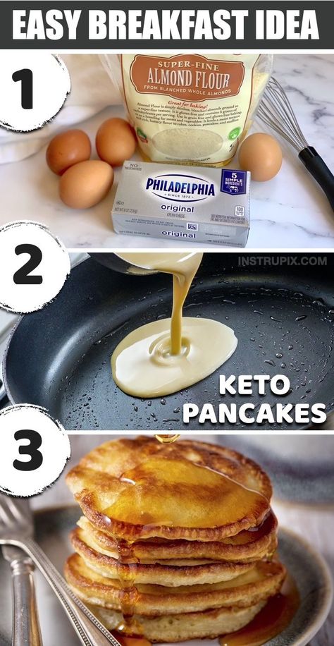 These delicious keto pancakes are made with just almond flour, cream cheese and eggs. That’s right! These 3 simple ingredients come together like magic to make a classic breakfast that you don’t have to feel guilty about. Top them with a sugar-free syrup or pureed berries. Yum! They are absolutely delightful, especially when you’re used to eating scrambled eggs every morning and are craving something sweet. So easy to make, even on busy weekday mornings! Keto Pancakes Almond Flour, Pancakes Almond Flour, Best Low Carb Breakfast, Best Keto Pancakes, Low Carb Pancake Recipe, Almond Flour Pancakes, Low Carb Pancakes, Postre Keto, Classic Breakfast