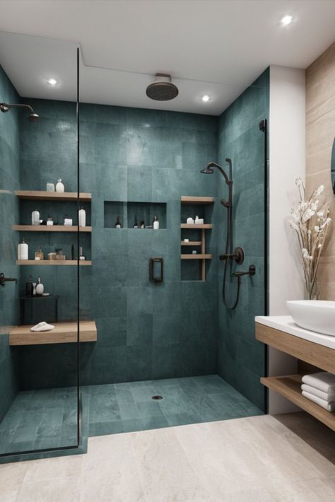 Shower Nook Built Ins, Step Down Shower Ideas, Shower Rooms Walk In, Ensuite Bathroom Ideas Master Bedrooms Walk In Shower Walls, Medium Sized Bathroom Ideas, Walk In Shower Ideas Tile, Bathroom Shower Ideas Walk In, Custom Showers Walk In, Master Shower Ideas Walk In