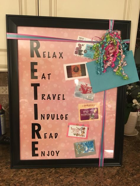 Handmade Retirement Gifts, Secretary Retirement Party Ideas, Principal Retirement Gift From Students, School Secretary Retirement Gifts, Teacher Retirement Poster Ideas, Retirement Centerpieces, Retirement Requirements Gift Basket, Retirement Gifts Diy, Retirement Gift Basket