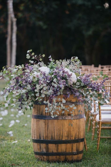 Lavender Wild Flower Wedding, Lavender Alter Arrangements, Lavender Farm Wedding Ideas, Rustic Lilac Wedding Decor, June Wedding Colors Purple, Lilac Outdoor Wedding, Lavender Plant Wedding Decor, Rustic Wedding Decor Lavender, Sage Green And Lavender Rustic Wedding