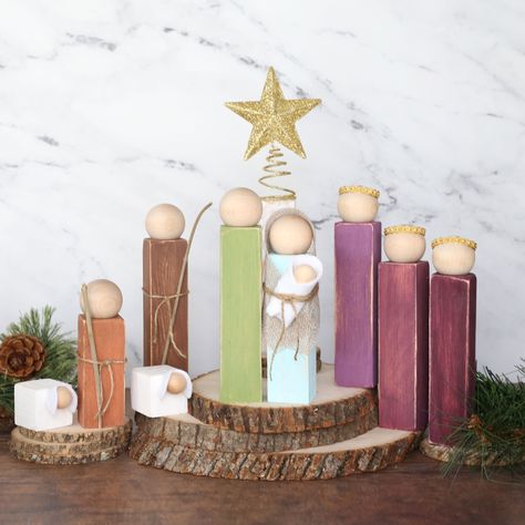 DIY Wood Block Nativity - It's Always Autumn Wood Block Nativity, Scene Crafts, Diy Nativity Scene, Nativity Scene Crafts, Diy Nativity, Christmas Crafts For Adults, Nativity Crafts, Easy Christmas Crafts, Magical Christmas