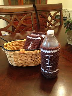 Crochet Football Pattern Free, Crocheted Decorations, Crochet Beer Cozy, Crochet Football Pattern, Crochet Koozie, Beer Bottle Cozy, Crochet Gifts Ideas, Crochet Beer, Cup Cozy Crochet Pattern