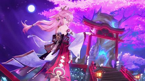 Genshin Gif, Animated Wallpaper For Pc, Miko Genshin, Live Wallpaper For Pc, 4k Wallpaper Download, Gif Background, Wallpaper Homescreen, Yae Miko, Banner Gif