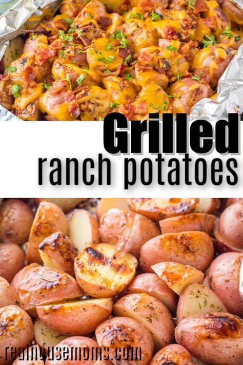 Potatoes On The Grill Recipes, Potato Side Dishes On Grill, Red Potatoes On The Grill, Grilled Chicken And Potatoes, Bbq Side Dishes Potato, Diced Potatoes On Blackstone, Grilled Chicken Sides Dishes, Grilling Sides Dishes, Grilled Ranch Potatoes