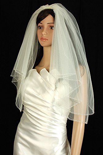 Bridal Veil Diamond Off White 2 Tiers Elbow Length Edge Trimmed With Beads * Check this awesome product by going to the link at the image.(This is an Amazon affiliate link and I receive a commission for the sales) Veil With Lace Trim, Fingertip Length Wedding Veil, Elbow Veil, Beaded Bridal Veil, Veil With Lace, Elbow Length Veil, Elegant Veils, Fingertip Wedding Veils, Veil Crystal